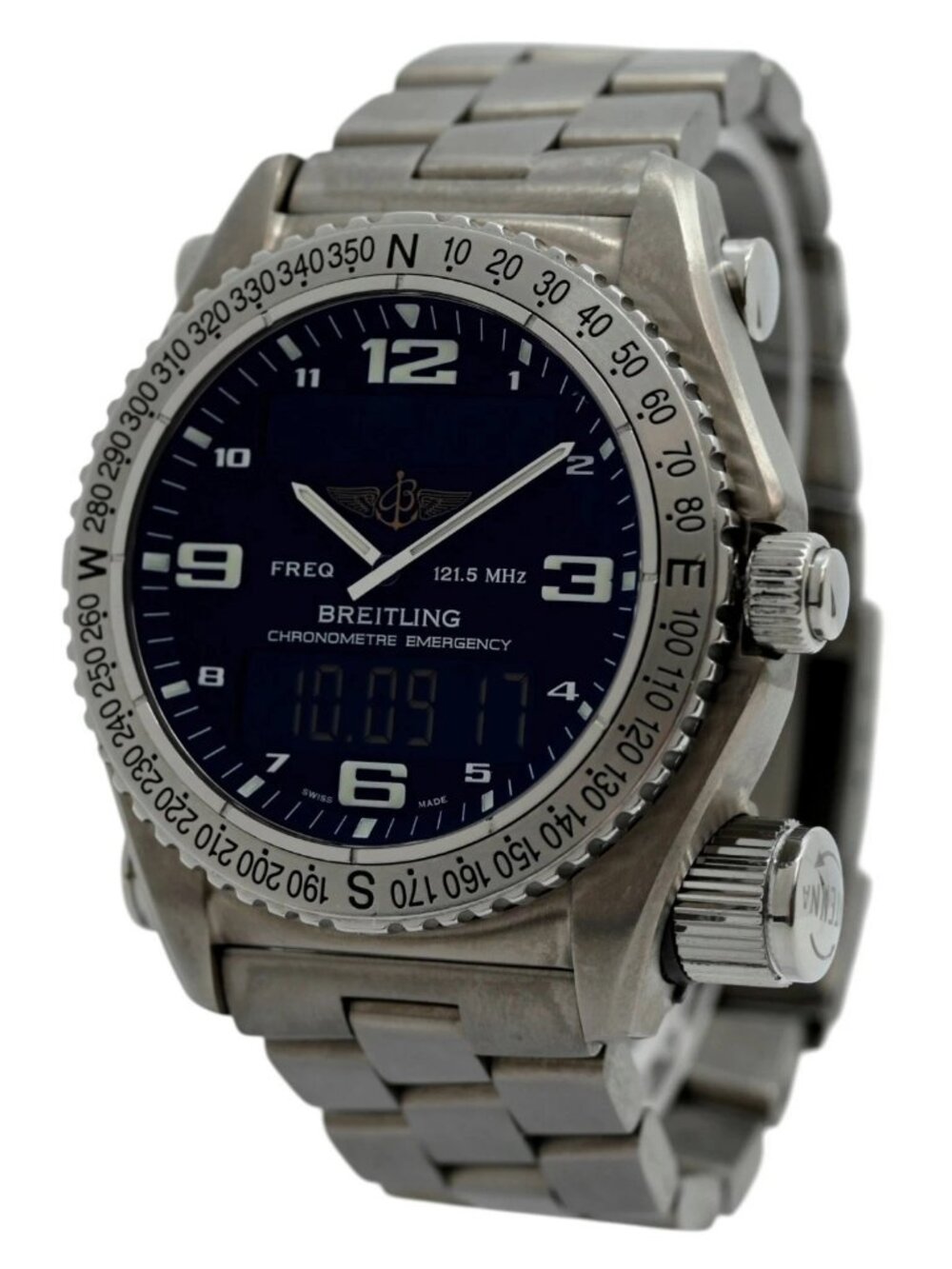 Breitling 43mm Men's Emergency Black Dial Titanium Watch with B+P! Ref: E76321!